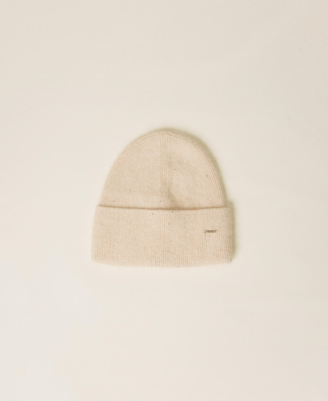 Twinset Knit Beanie With Sequins In White