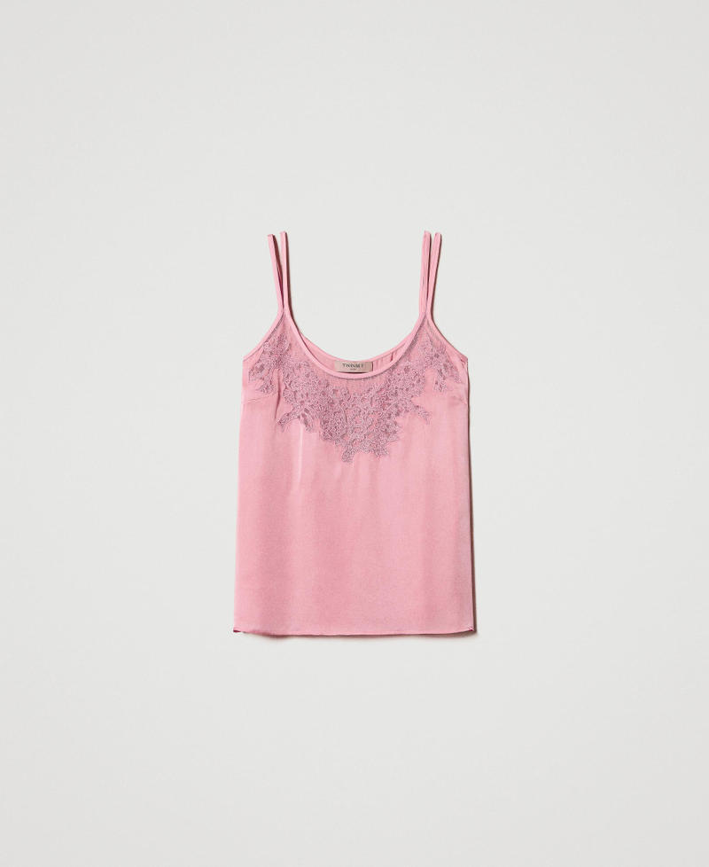 Satin top with embroidery Peach Woman 251TP2371_12142_0S