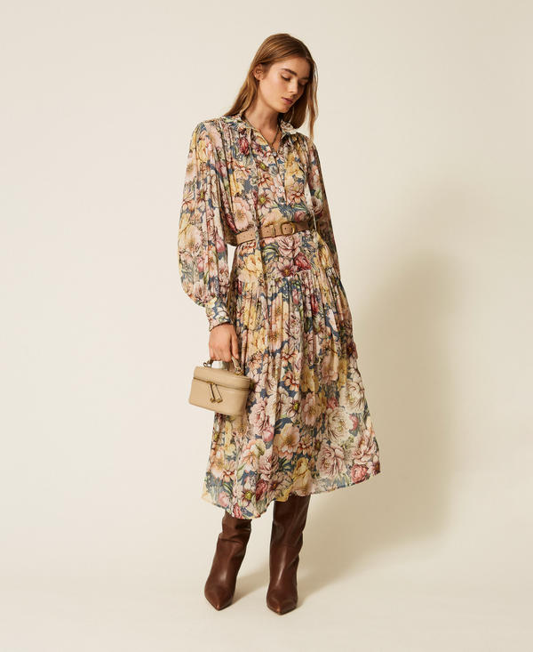 Maxikleid aus Krepon mit floralem Motiv