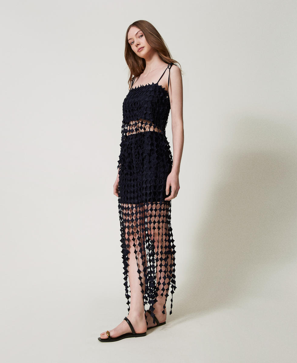 Jupe courte en crochet Bleu Classique Femme 251LM2UBB_11956_01