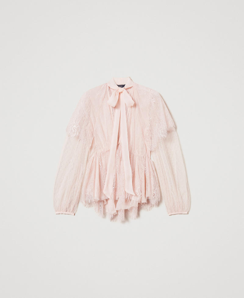 Blusa in pizzo e tulle plumetis