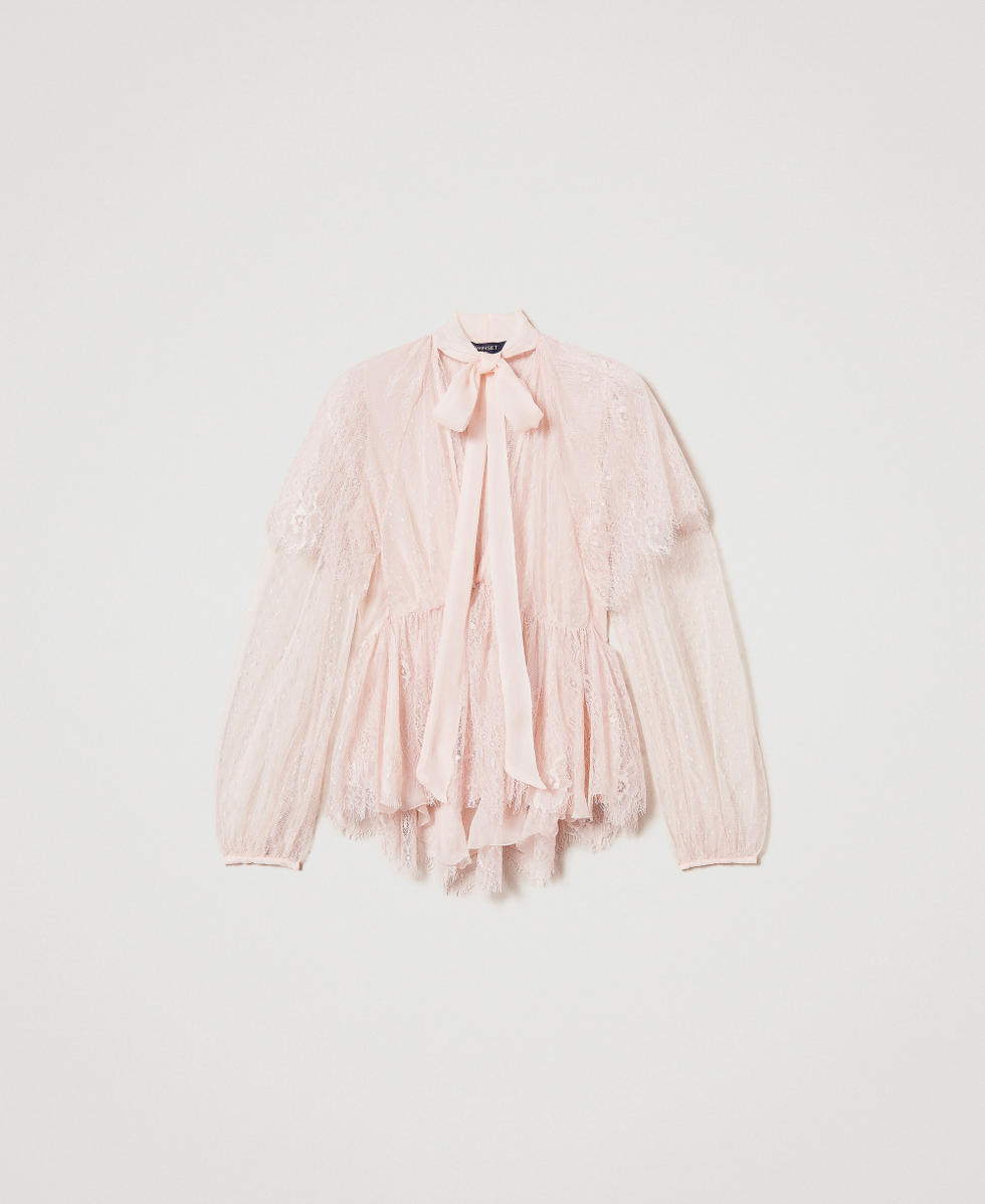 Blouse in plumetis tulle and lace