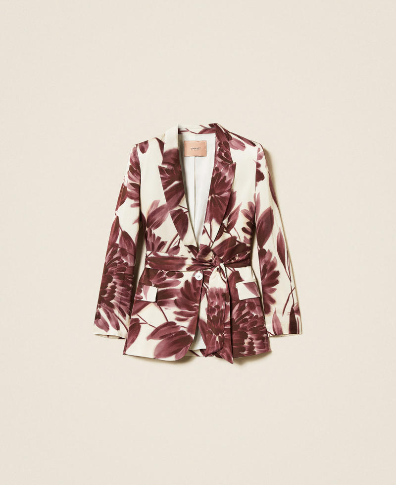 Blazer with floral print Winetasting/Old White Dahlia Print Woman 252TP2700_12785_S0