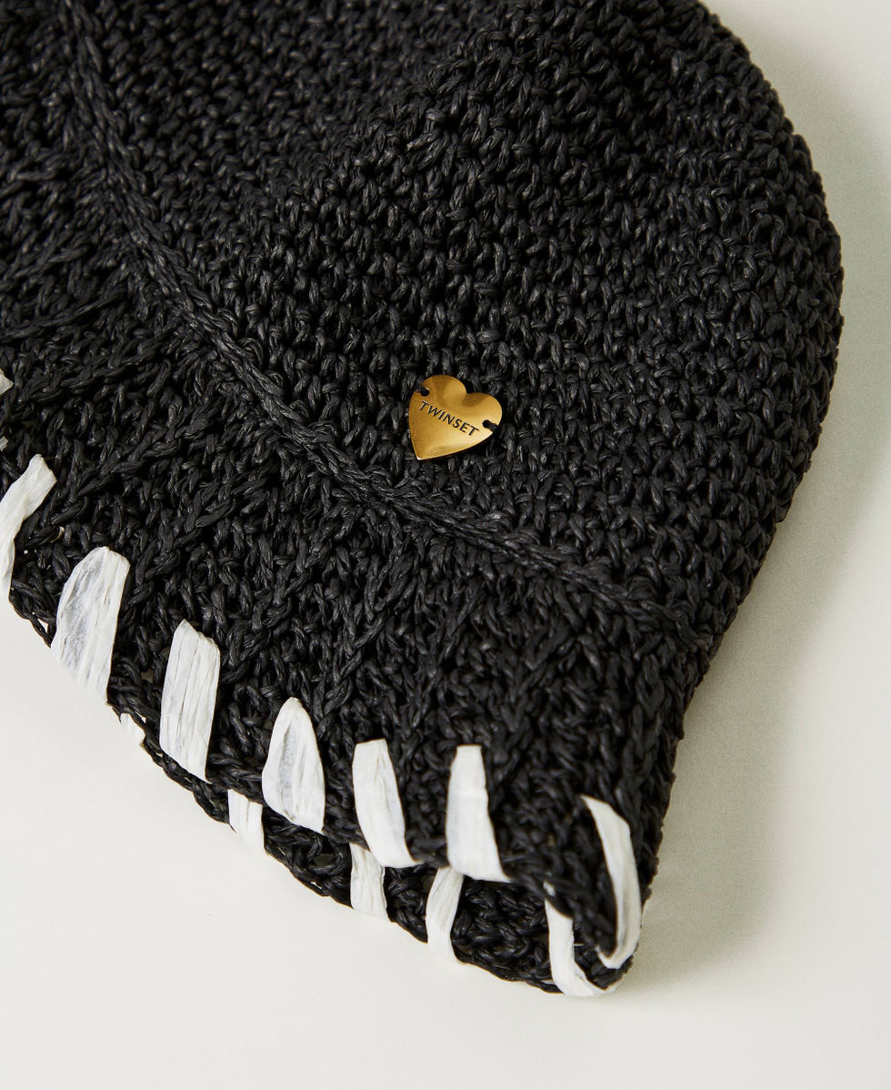 Faux straw bucket hat Bicolour Black / Mother-of-pearl White Woman 251LB4DAA_02710_02