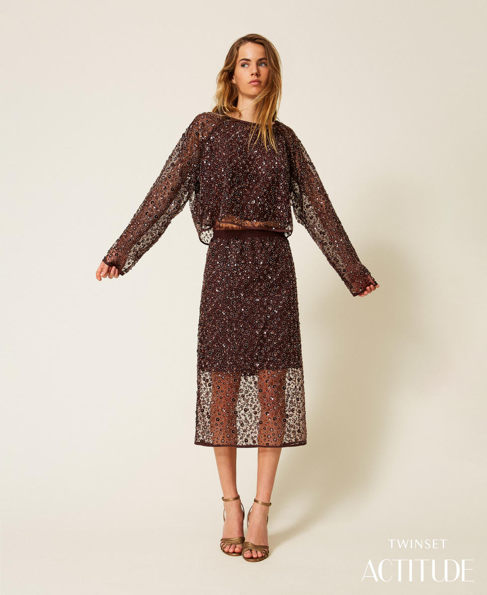 Midi tulle skirt with sequins