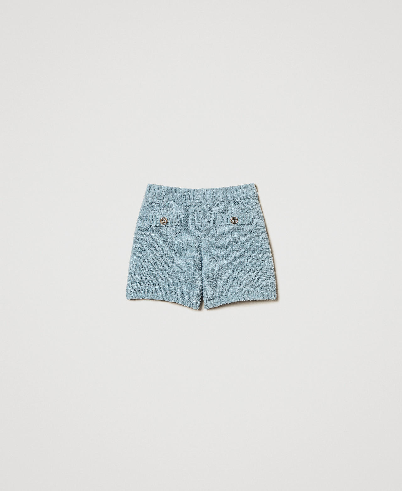 Knit shorts with Oval T buttons Dusty Blue Woman 251TP3441_00485_0S