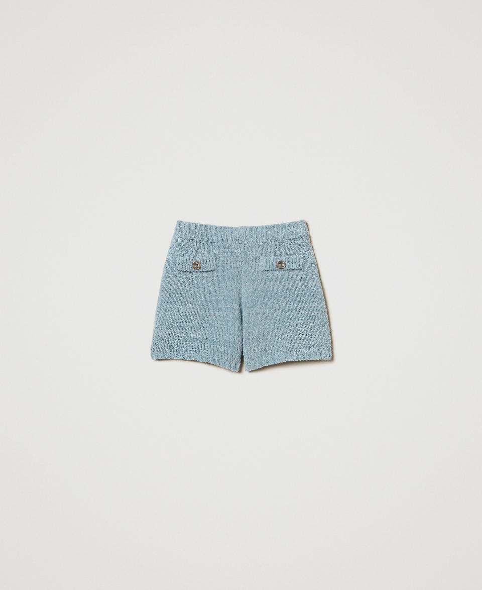 Knit shorts with Oval T buttons Dusty Blue Woman 251TP3441_00485_S0