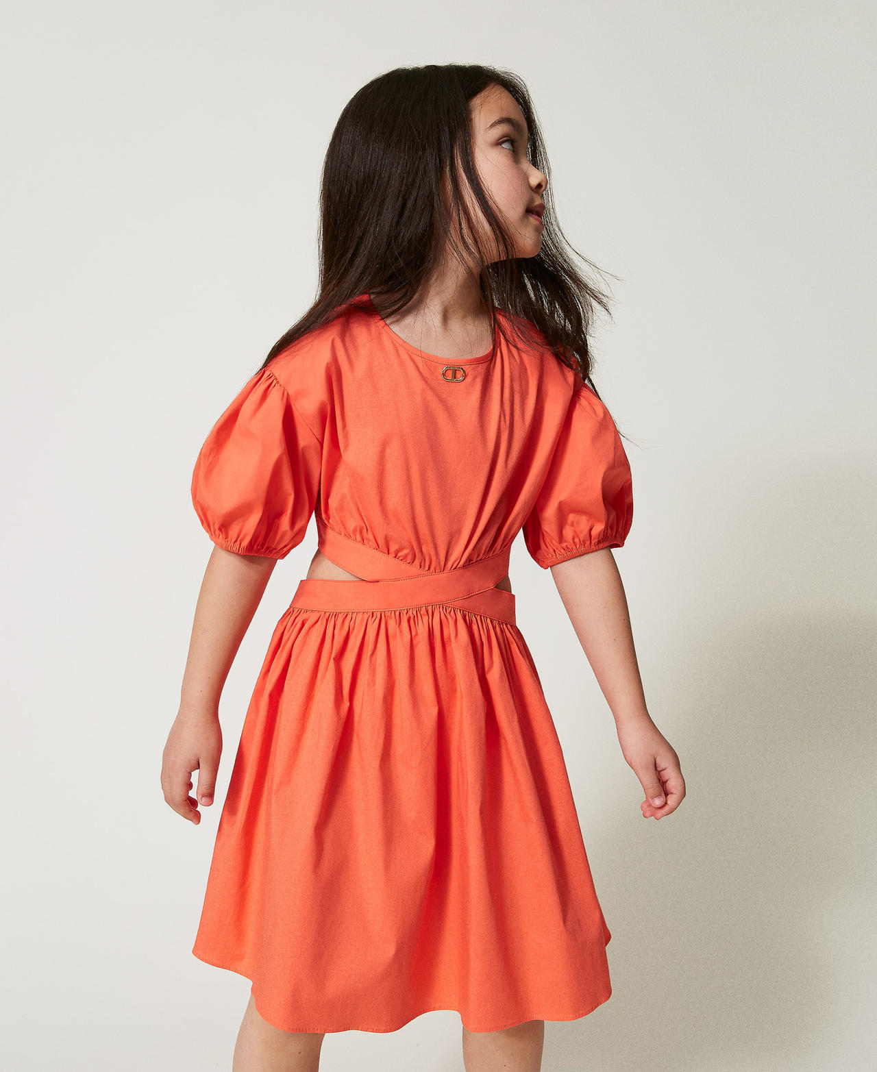Abito corto in popeline con cut-out Arancio (Rosso) "Sugar Coral" Bambina 251GJ2427_04985_01