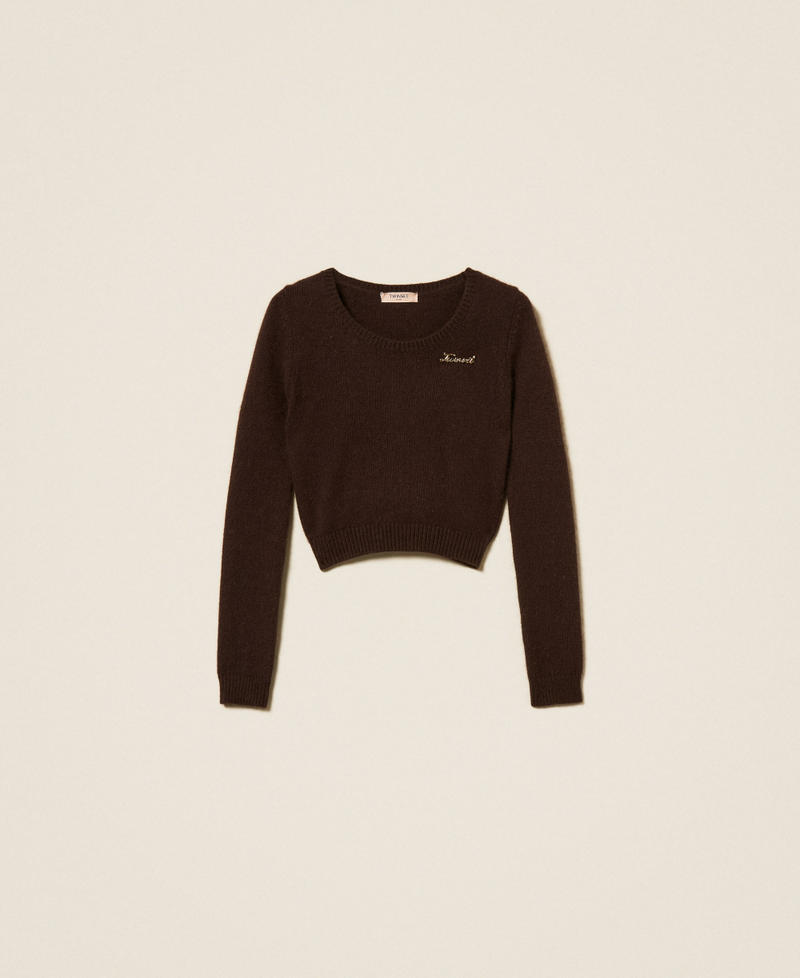 Pullover aus Angorawollmischung mit Schmuckbrosche Black Chocolate Frau 252TT3183_11054_S0