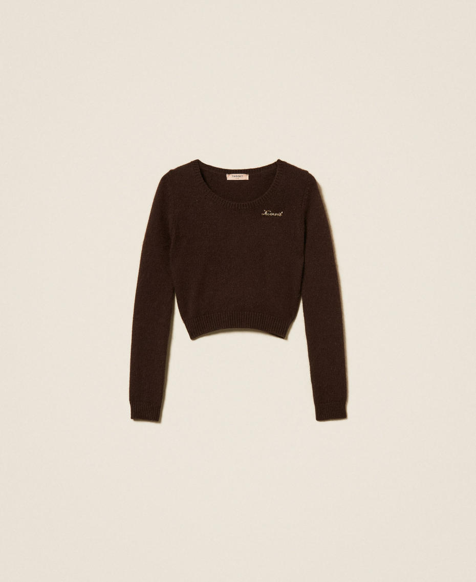 Pullover aus Angorawollmischung mit Schmuckbrosche Black Chocolate Frau 252TT3183_11054_S0