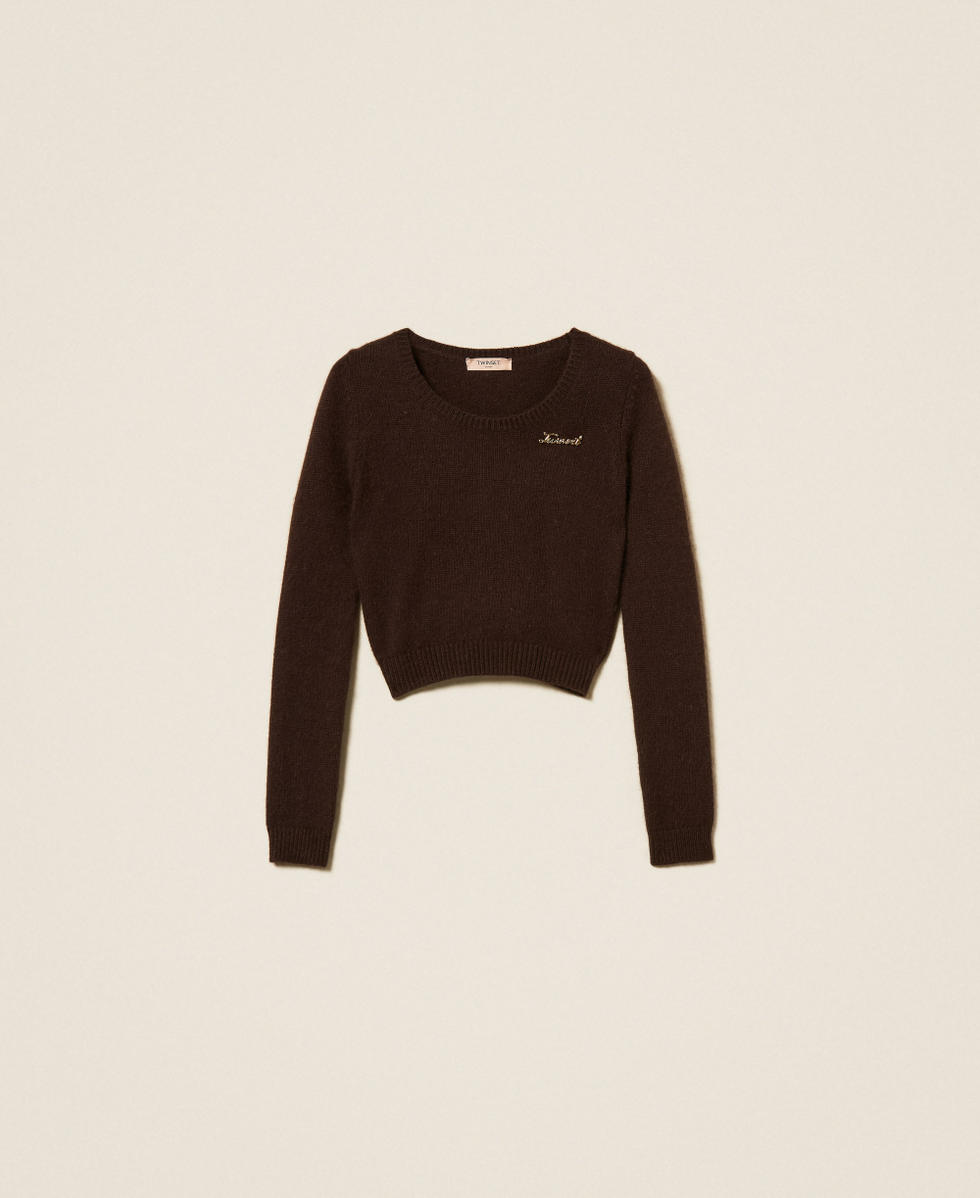 Pullover aus Angorawollmischung mit Schmuckbrosche Black Chocolate Frau 252TT3183_11054_S0