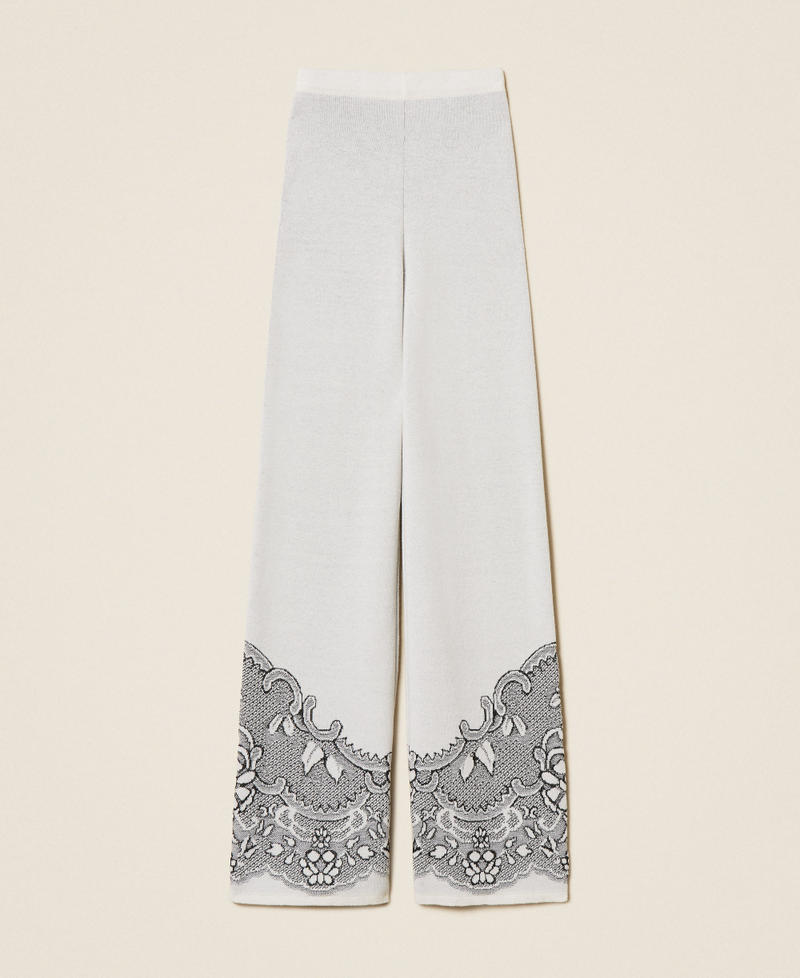Jacquard wool blend knit trousers Mother of pearl/Black Jacquard Woman 262TP3523_13955_S0