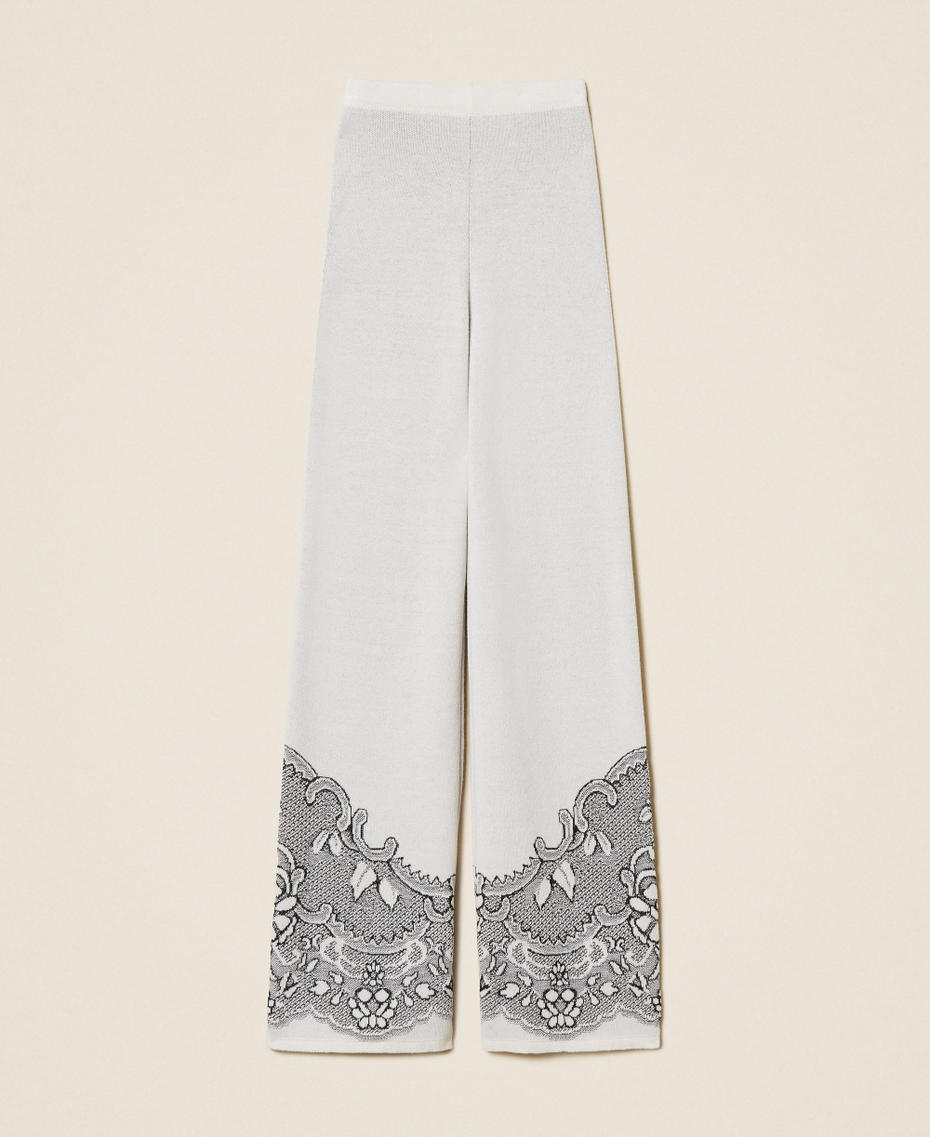 Jacquard wool blend knit trousers Mother of pearl/Black Jacquard Woman 262TP3523_13955_S0