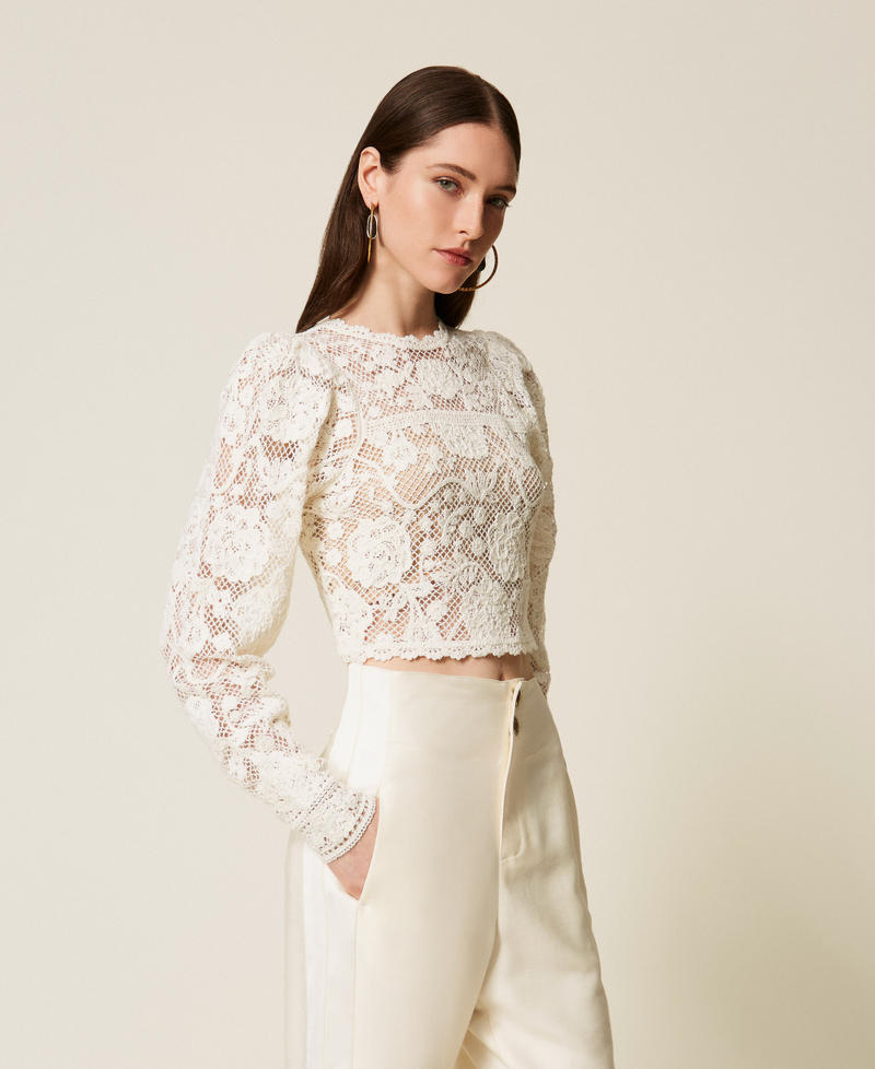 Wool blend crochet jumper White Snow Woman 252TS3190_00282_02