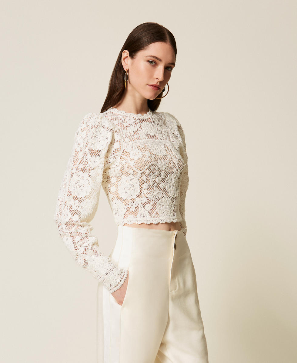 Wool blend crochet jumper White Snow Woman 252TS3190_00282_02