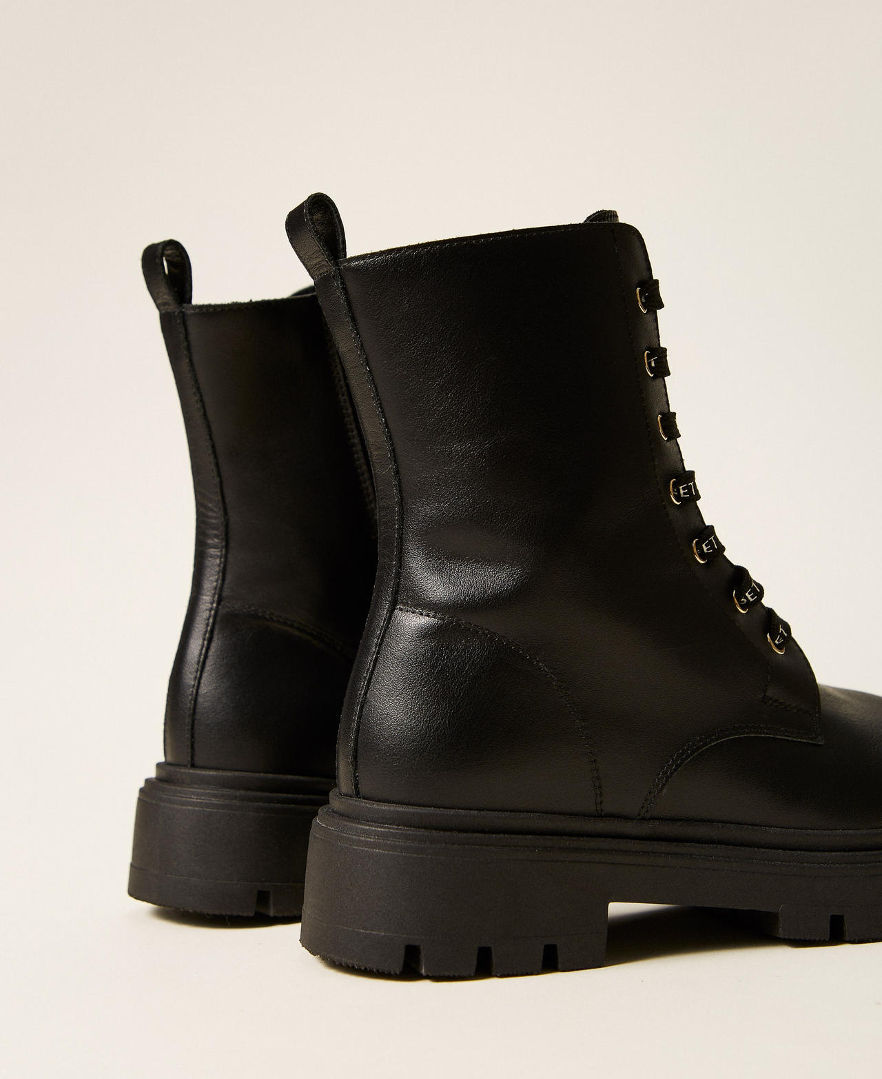Leather combat boots with logo Black Girl 262GCJ012_00006_03