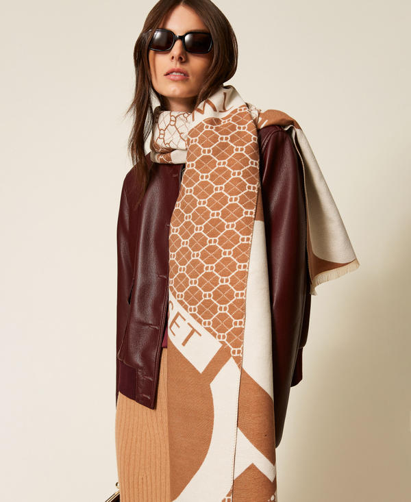 Stola in panno jacquard con logo