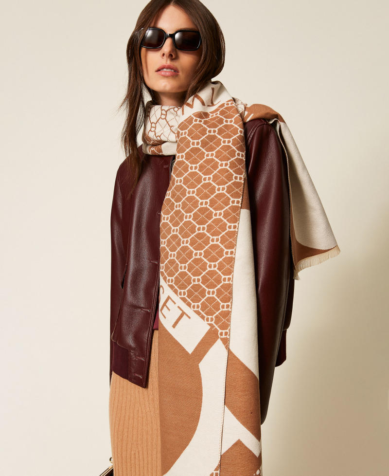 Étole en drap jacquard avec logo Marron « Alpaga » Femme 252TO5060_12538_T0