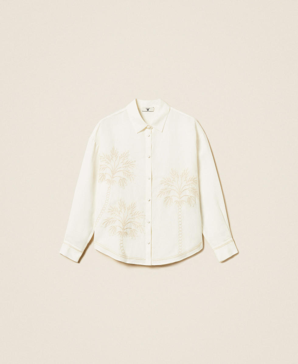 Linen blend shirt with embroidery