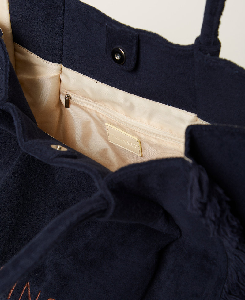 Terry cloth shopper with fringes Classic Blue Woman 251LM8AKK_11956_04