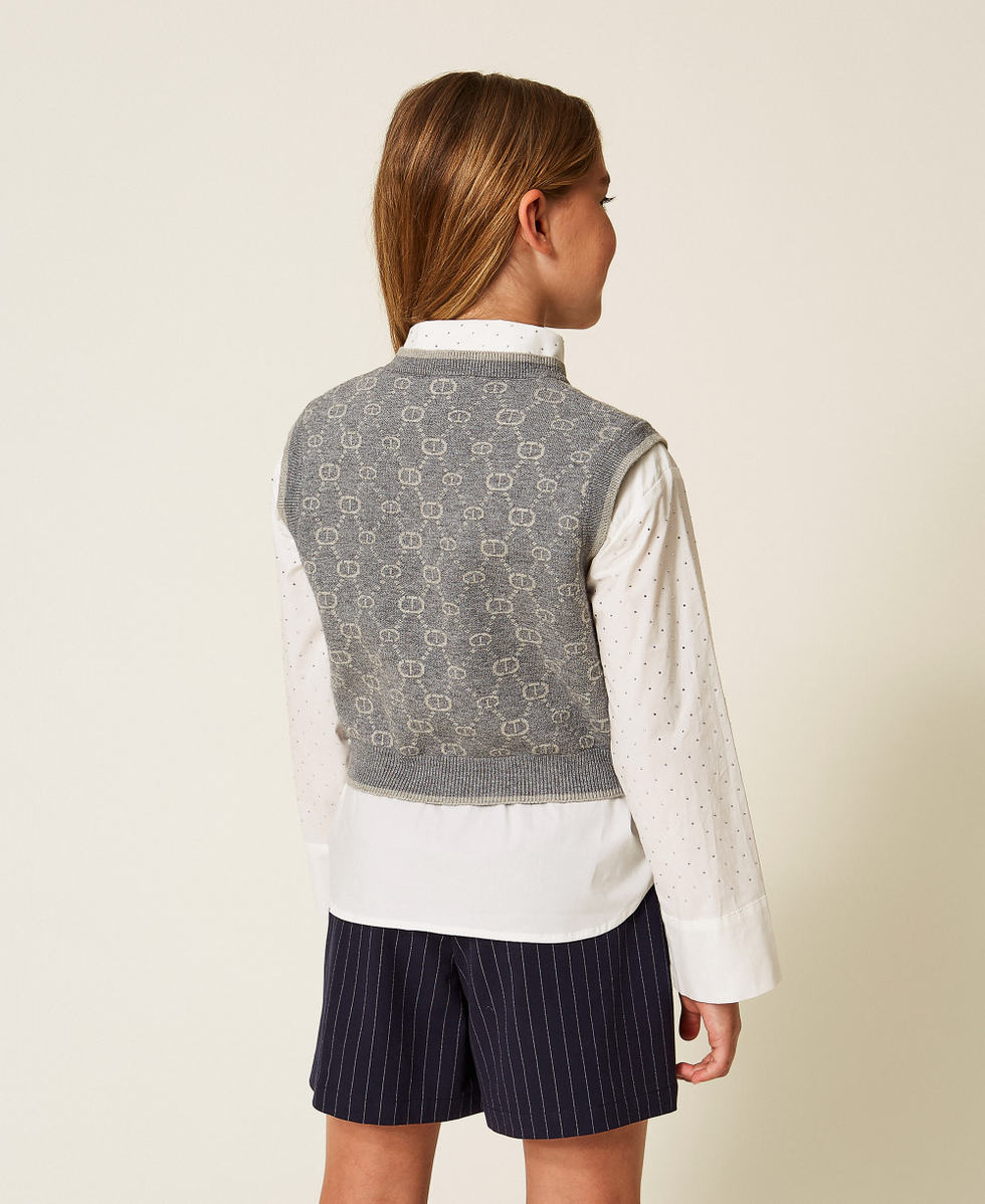 Gilet in maglia jacquard con Oval T Grigio Medio / Micro Logo Grigio Chiaro Bambina 252GJ3023_12796_03