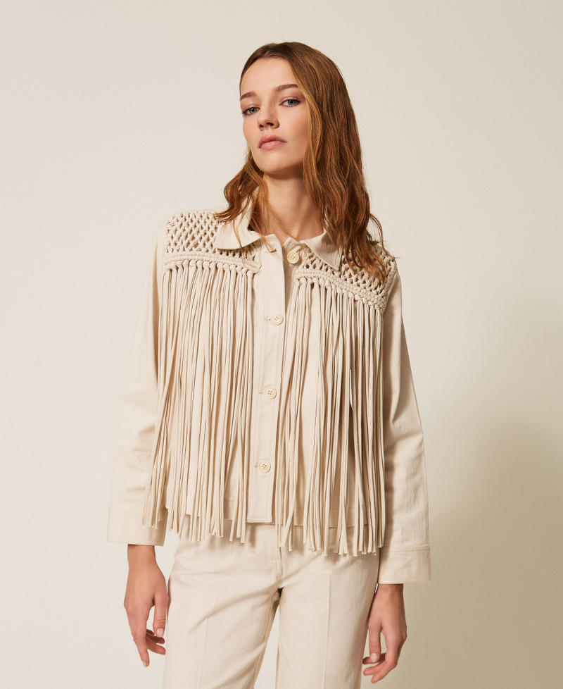 Bull denim jacket with fringes Parchment White Woman 261LB2JAA_00461_02