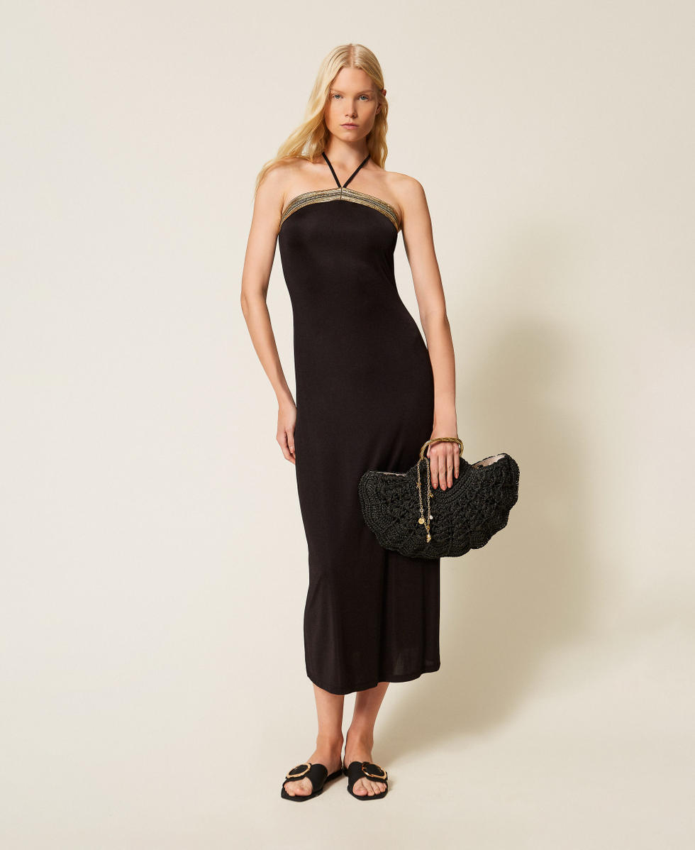 Robe longue avec sequins brod&eacute;s Noir Femme 261LB2SCC_00006_01
