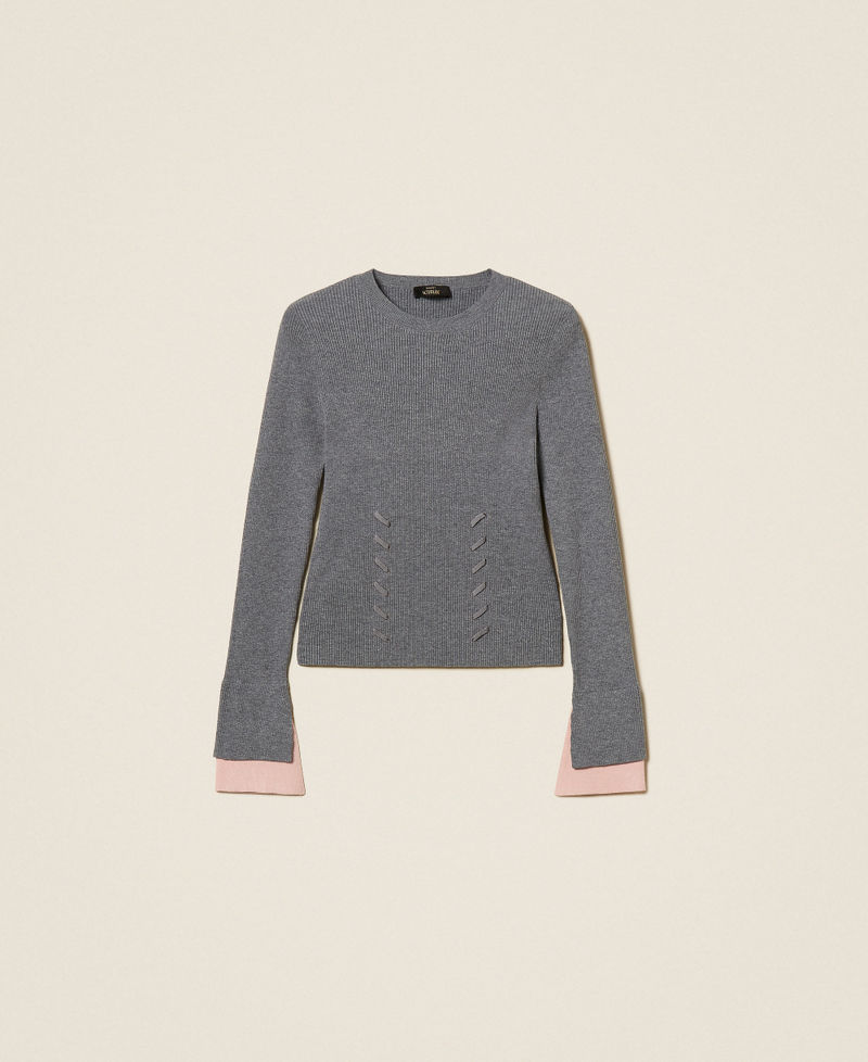 Turtleneck jumper with contrasting details Two-tone Mid Grey Melange/Rose Smoke Woman 262AP3251_13757_S0