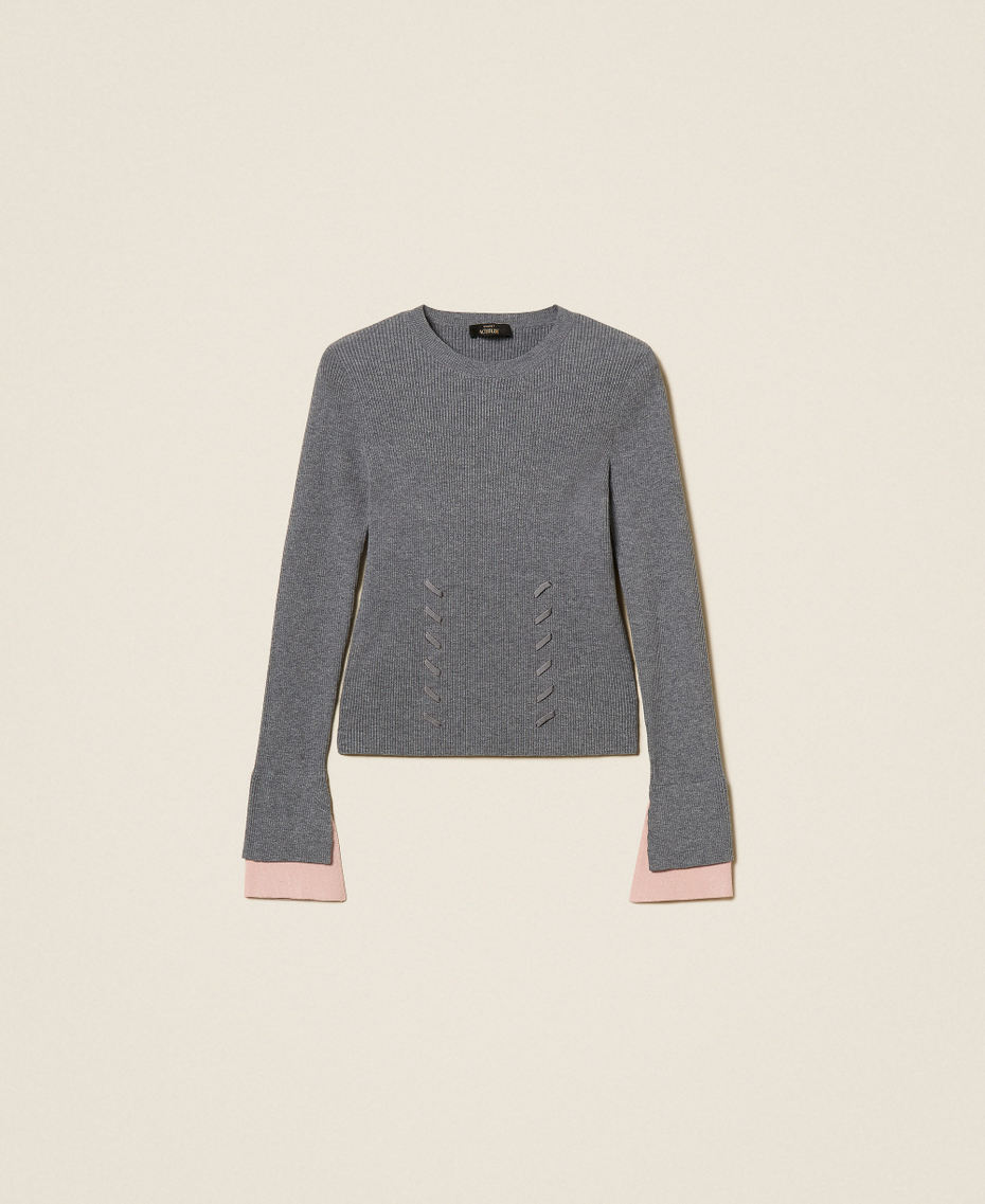 Turtleneck jumper with contrasting details Two-tone Mid Grey Melange/Rose Smoke Woman 262AP3251_13757_S0