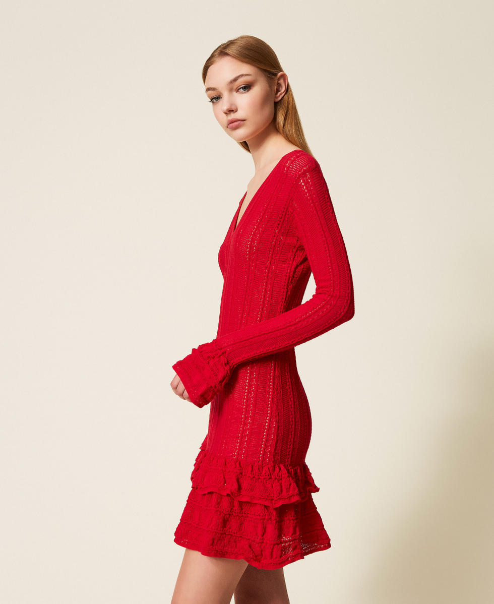 Robe courte en maille avec volants Rouge V&eacute;nitien Femme 252TP3180_00740_02