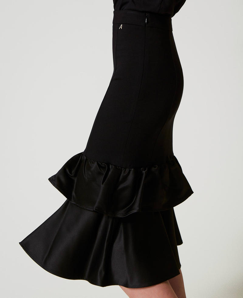 Midi skirt with satin flounces