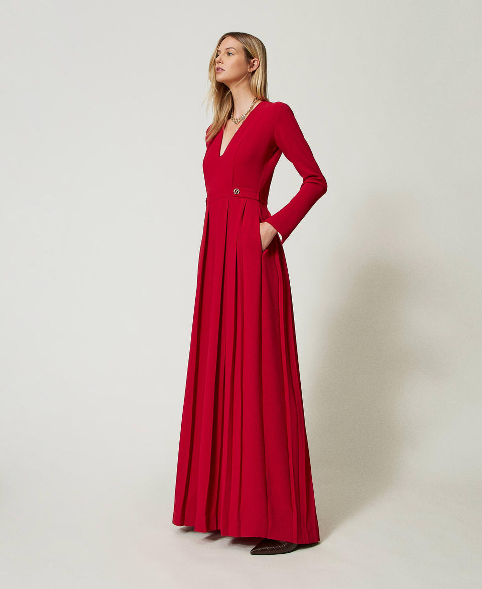 Pleated crêpe jumpsuit with buttons Venetian Red Woman 242TT2170_00740_02