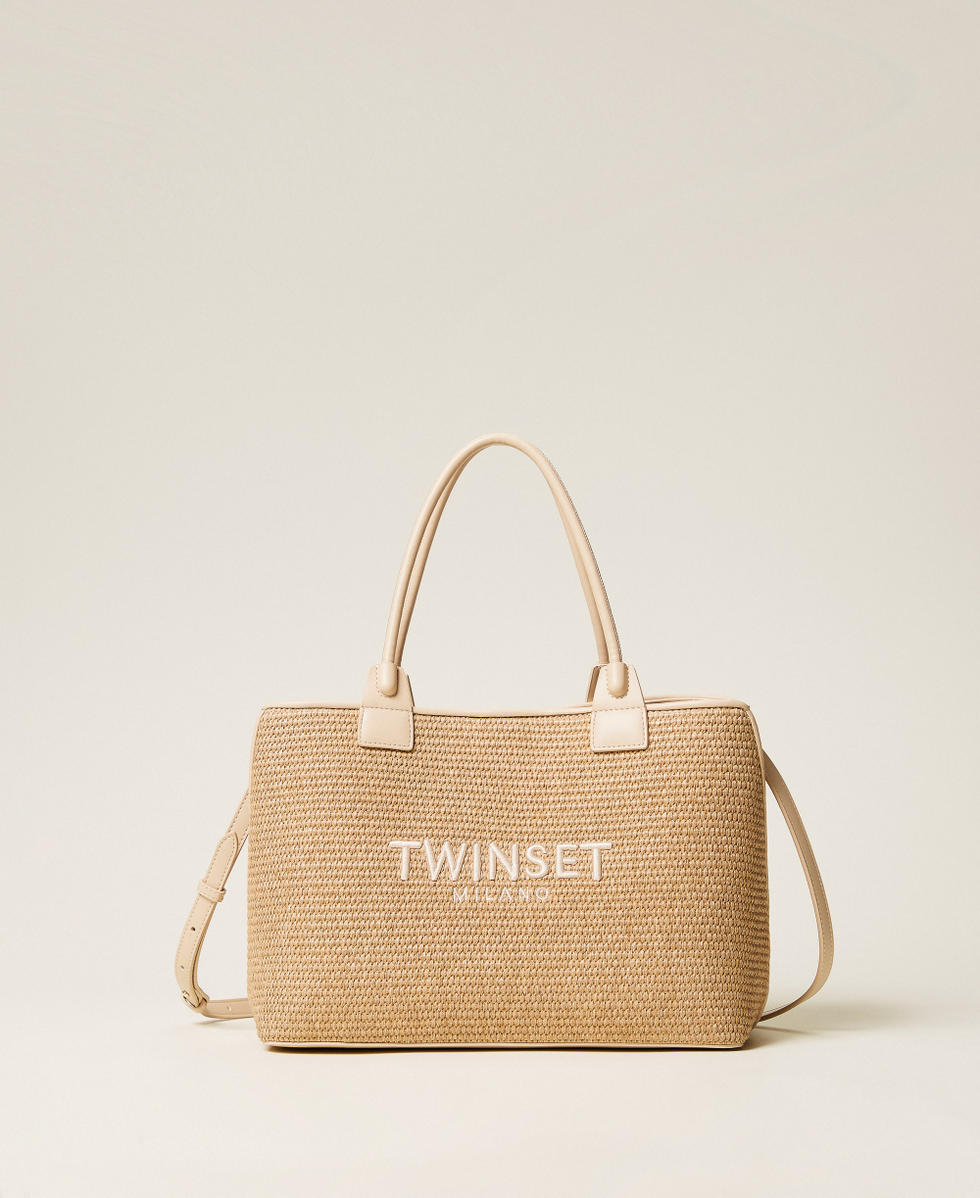 Raffia-effect shopper bag
