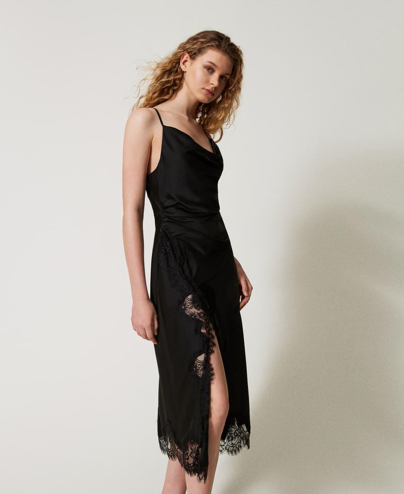 Midikleid aus Satin und Spitze Schwarz Frau 251TQ2012_00006_02