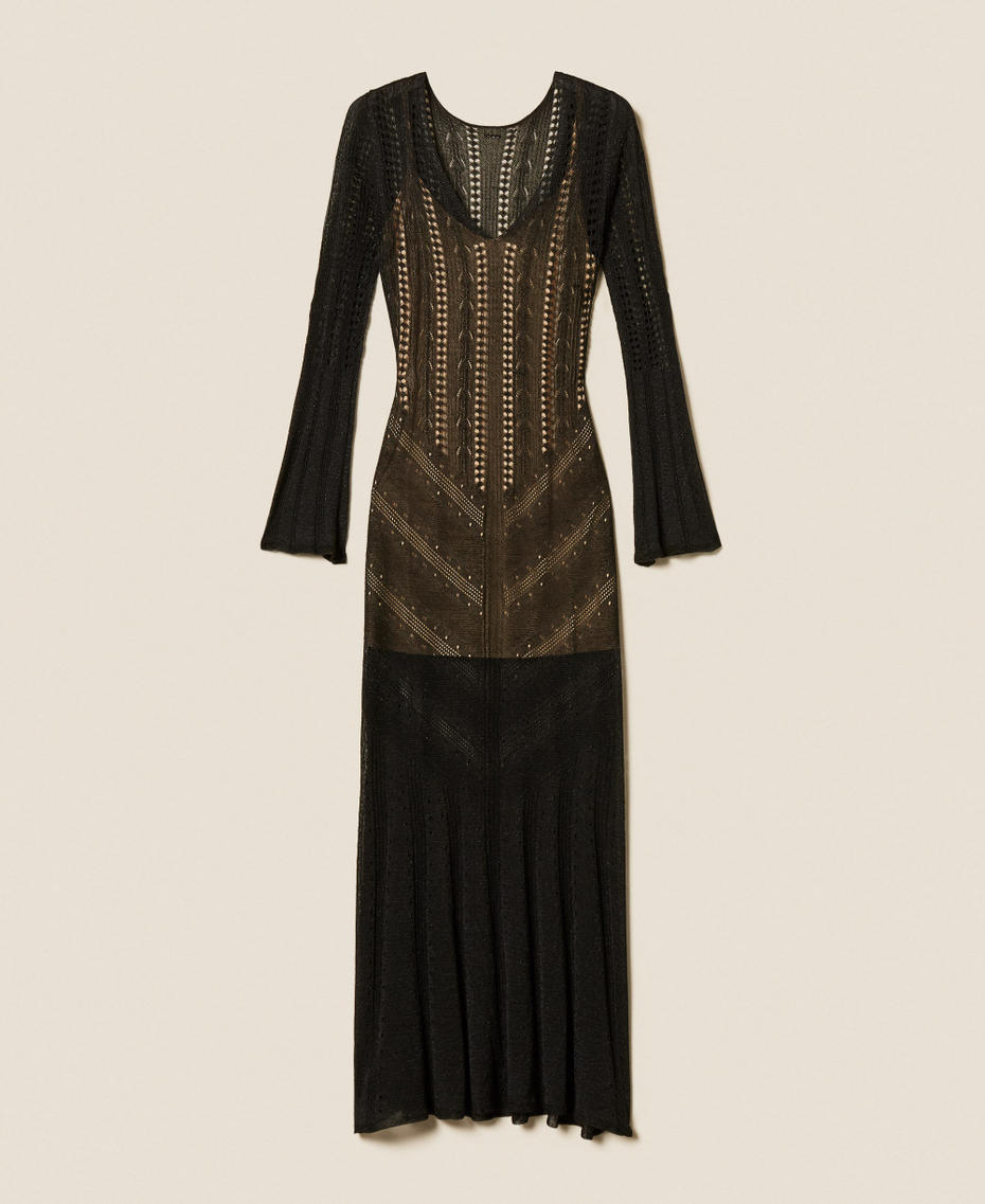 Langes Strickkleid mit Lurex Lurex Schwarz Frau 261TT3134_13597_S0
