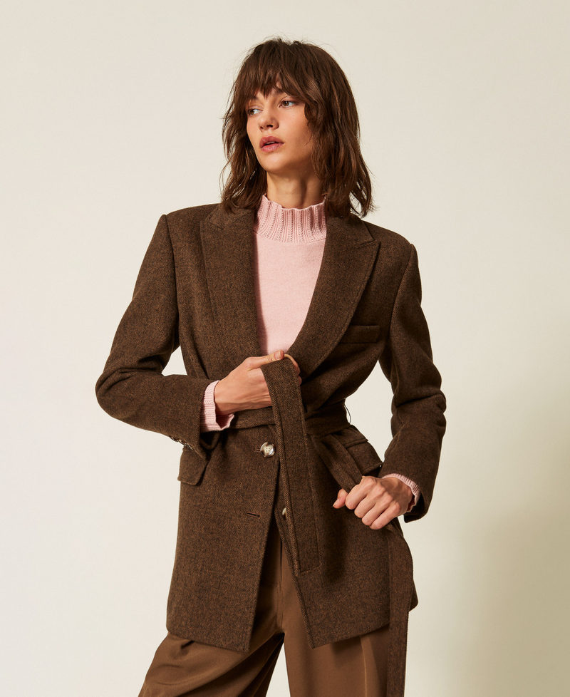 Blazer aus Velourstuch Mocha Melange Frau 262LI2DCC_13881_01