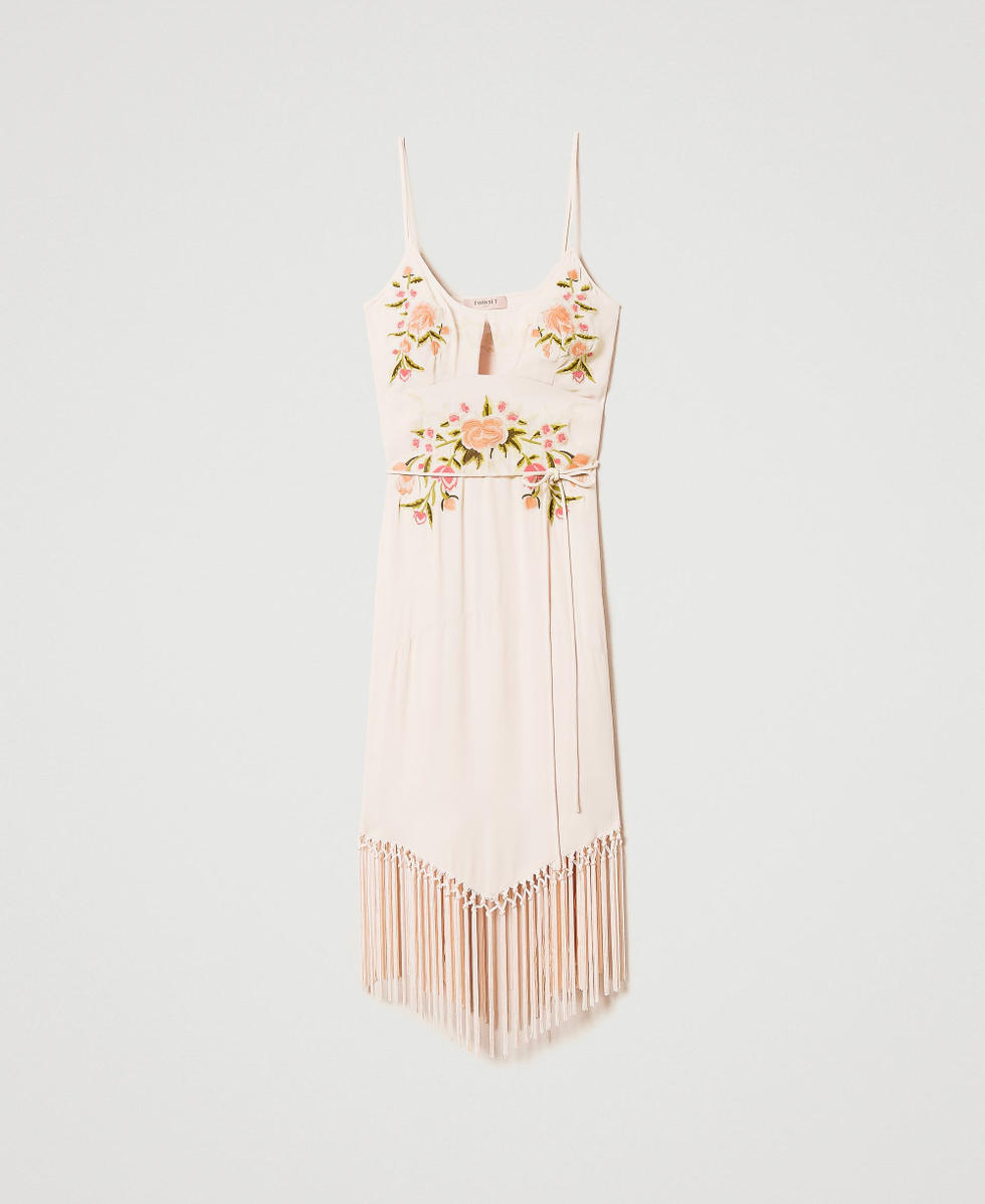 Robe midi avec broderie florale Broderie Beige/Multicolore Fleurs Femme 251TP2471_12306_S0
