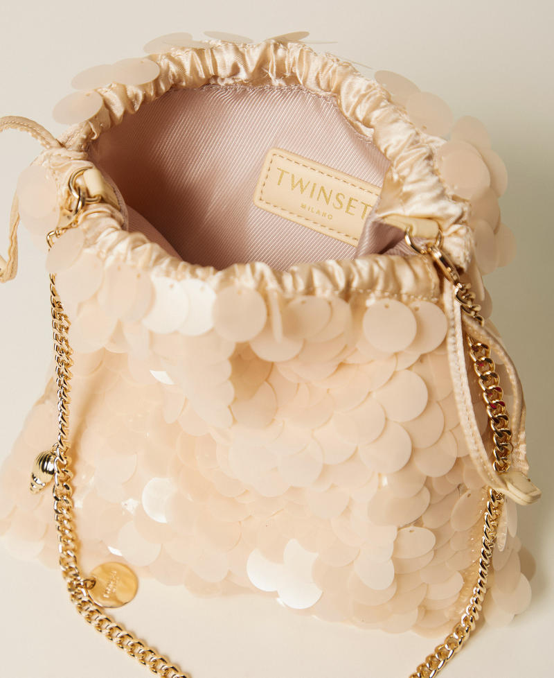 Satin clutch with sequins Rope Beige Woman 261TL8020_12145_04