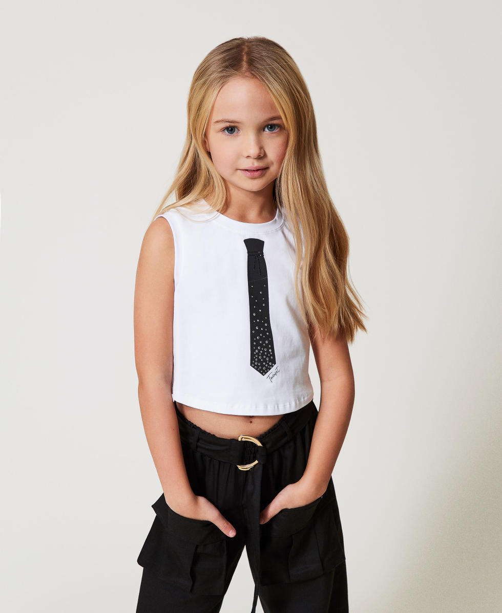 Top cropped avec imprim&eacute; et strass Imprim&eacute; Cravate/Ice Fille 251GJ2483_12334_01