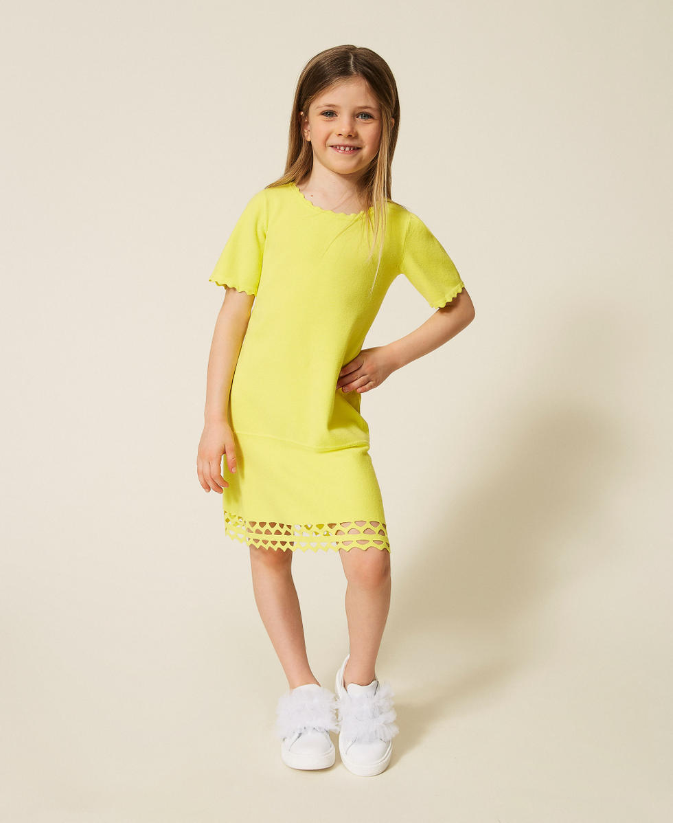 Robe courte pour fille en maille avec festons Jaune &laquo;&thinsp;Limelight&thinsp;&raquo; Fille 261GB3070_06210_01
