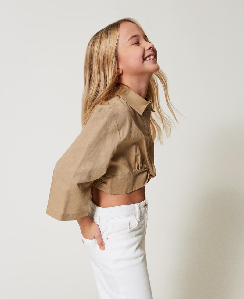 Chemise cropped en lin mélangé Beige Chanvre Fille 251GJ2401_00310_02