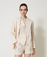 Linen blend shorts with embroidery Mother Of Pearl Woman 251TP2162_00059_01