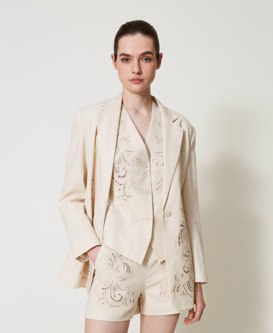 Linen blend shorts with embroidery Mother Of Pearl Woman 251TP2162_00059_01