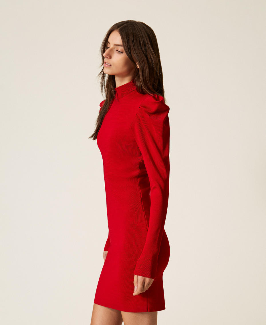 Short knit dress with draping Cherry Red Woman 252AT3010_00034_02