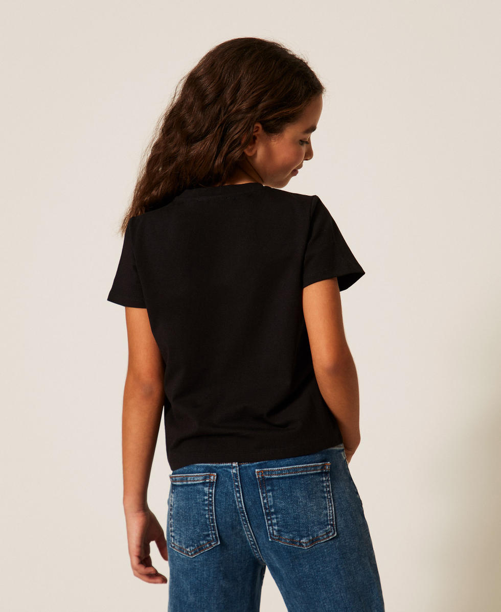 T-shirt regular con logo ricamato Nero Bambina 261GJ2252_00006_03