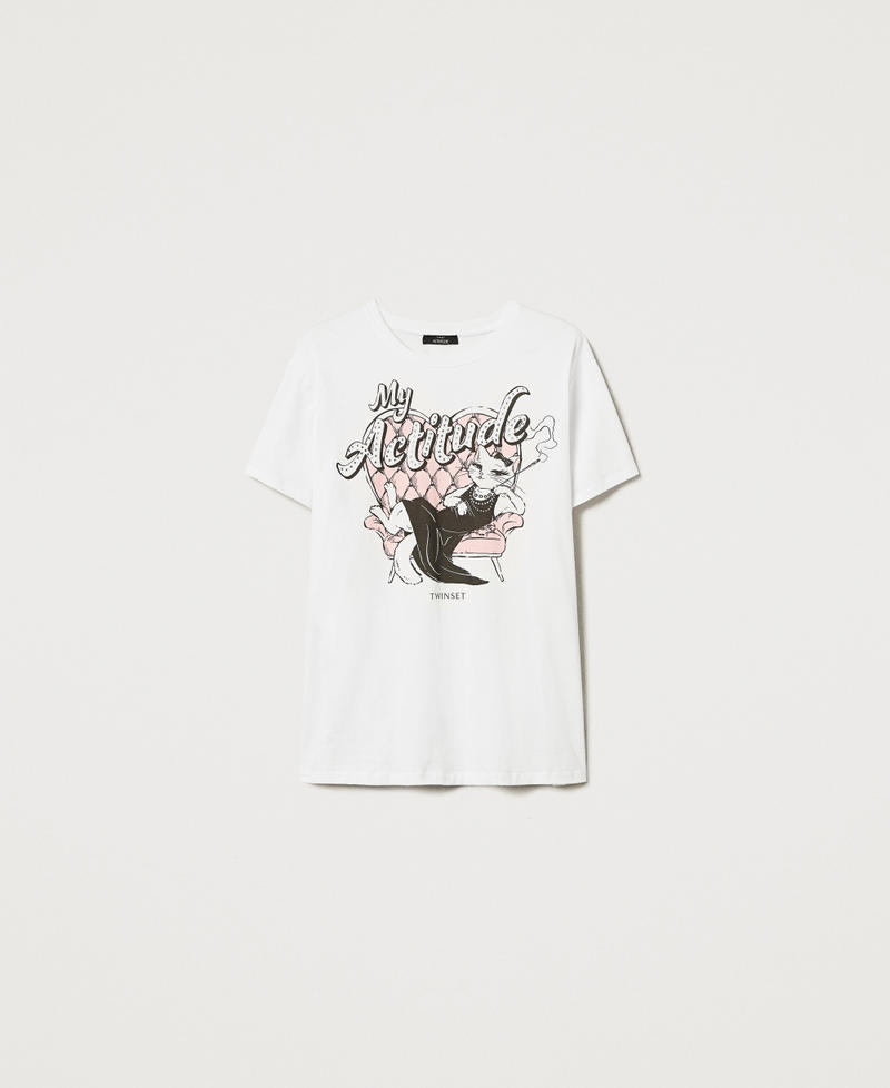 T-Shirt mit Print und Strass Papers / Actitude Cat-Print Frau 251AX2123_12462_S0