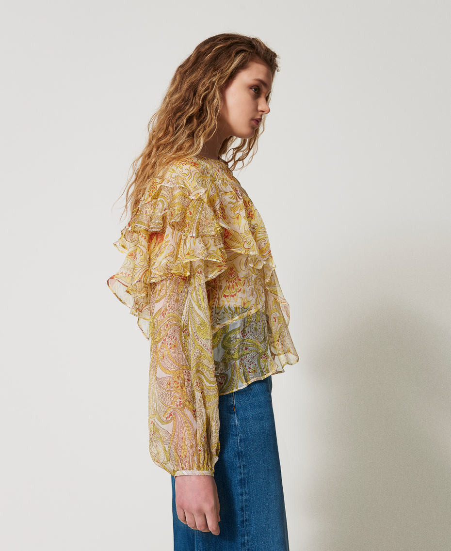 Bluse „Salina“ aus Seidenkrepon Paisleymuster-Printmix Passionsfrucht Frau 251TS2183_12587_03