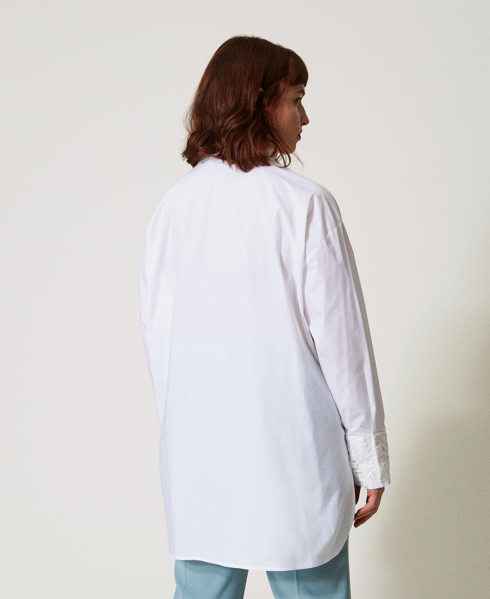 Chemise oversize en popeline avec dentelle Blanc Femme 251TP2280_00001_03