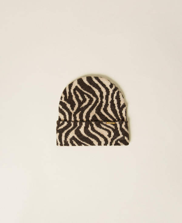 Animal print jacquard knit beanie