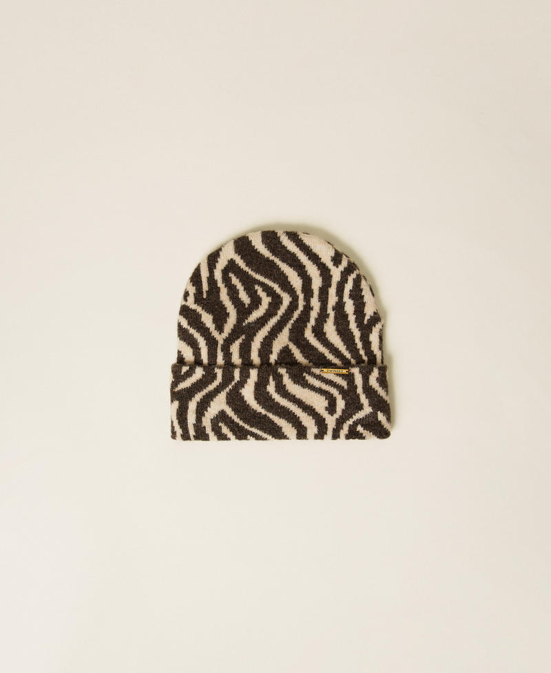 Animal print jacquard knit beanie Zebra Print Woman 252LI4BNN_12668_01
